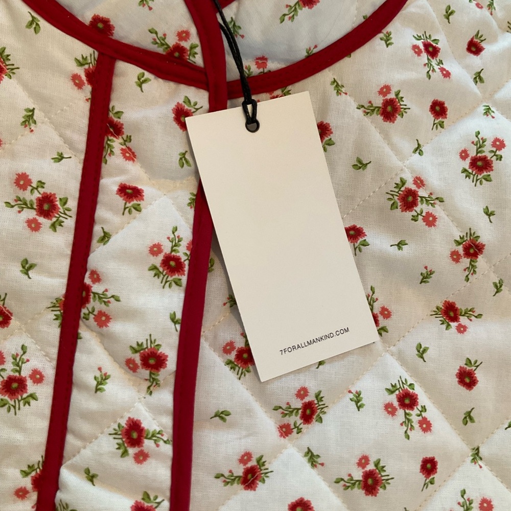 NWT 7 for All Mankind Quilted Flowers Red and White Jacket Coat - Picture 3 of 8